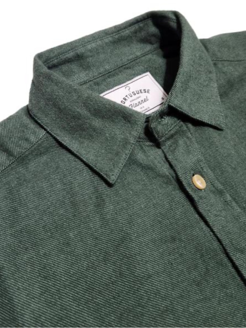 Portuguese Flannel Teca Brushed Flannel Button Down Shirt - Moss Green - Picture 4 of 7